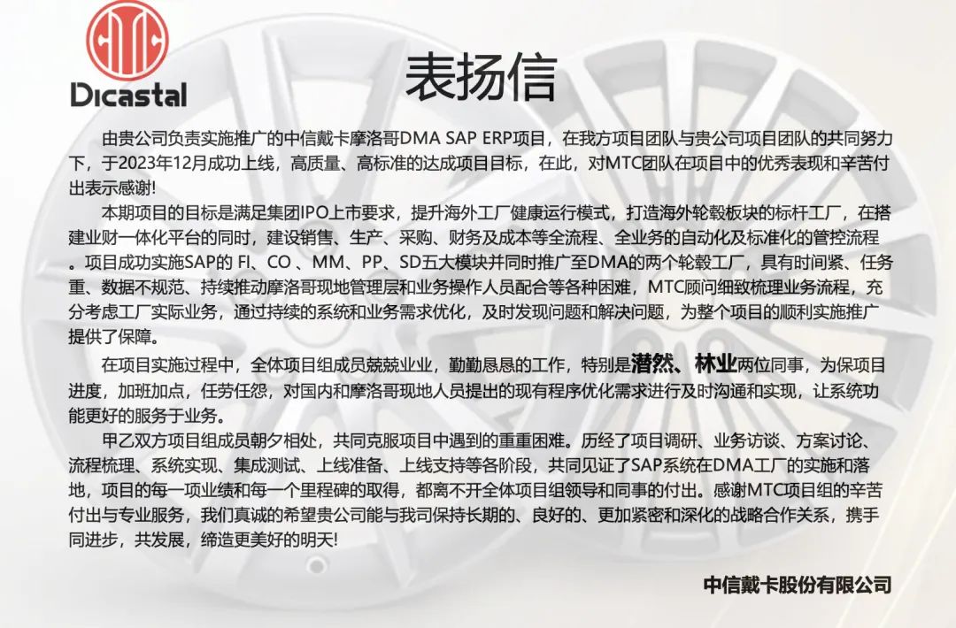 中信戴卡摩洛哥工廠SAP項(xiàng)目提前上線